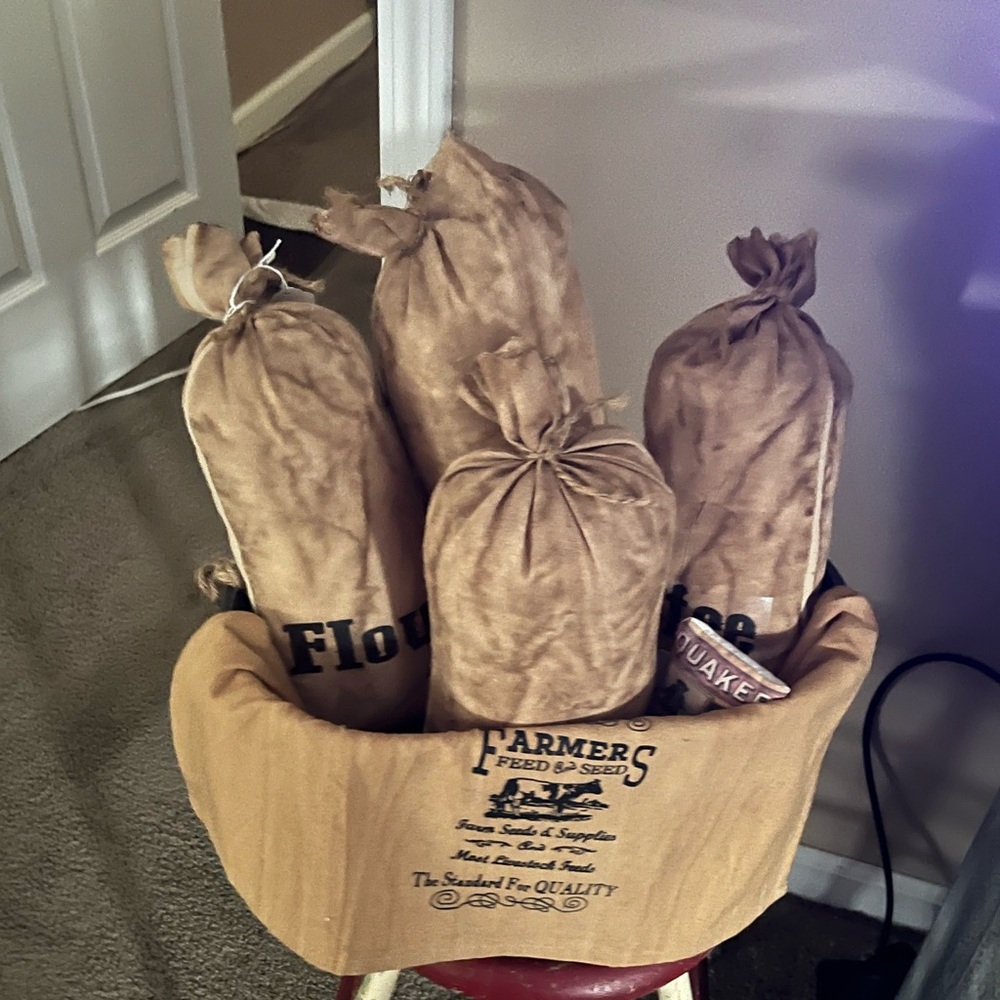 Farmers Feed & Seed Decorative Burlap Storage Sacks - Tan